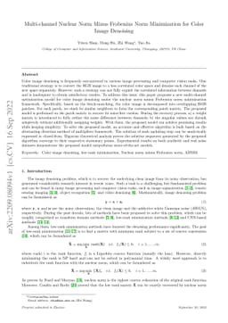 Multi-channel Nuclear Norm Minus Frobenius Norm Minimization for Color
  Image Denoising