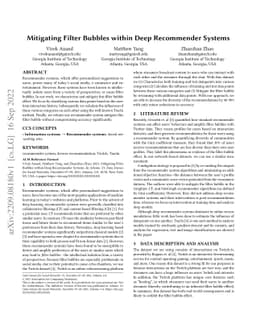 Mitigating Filter Bubbles within Deep Recommender Systems