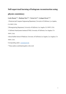 Self-supervised learning of hologram reconstruction using physics
  consistency