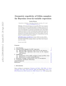 Geometric ergodicity of Gibbs samplers for Bayesian error-in-variable
  regression