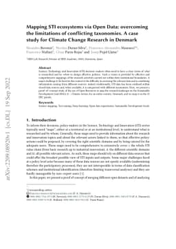 Mapping STI ecosystems via Open Data: overcoming the limitations of
  conflicting taxonomies. A case study for Climate Change Research in Denmark
