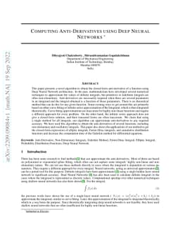 Computing Anti-Derivatives using Deep Neural Networks