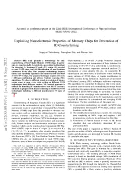Exploiting Nanoelectronic Properties of Memory Chips for Prevention of
  IC Counterfeiting