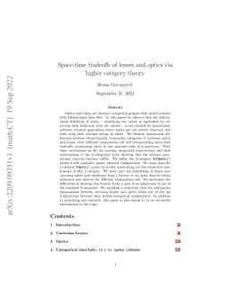 Space-time tradeoffs of lenses and optics via higher category theory