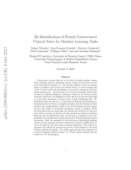 De-Identification of French Unstructured Clinical Notes for Machine
  Learning Tasks