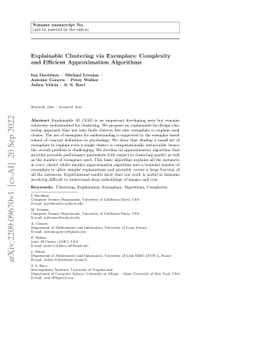 Explainable Clustering via Exemplars: Complexity and Efficient
  Approximation Algorithms