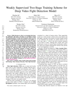 Weakly Supervised Two-Stage Training Scheme for Deep Video Fight
  Detection Model