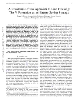A Constraint-Driven Approach to Line Flocking: The V Formation as an
  Energy-Saving Strategy