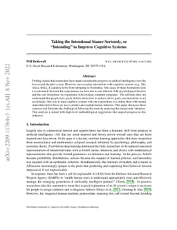 Taking the Intentional Stance Seriously, or "Intending" to Improve
  Cognitive Systems