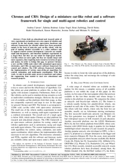 Chronos and CRS: Design of a miniature car-like robot and a software
  framework for single and multi-agent robotics and control