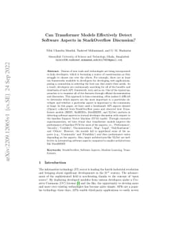 Can Transformer Models Effectively Detect Software Aspects in
  StackOverflow Discussion?