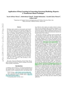Application of Deep Learning in Generating Structured Radiology Reports:
  A Transformer-Based Technique