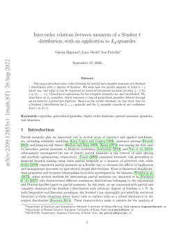 Inter-order relations between moments of a Student $t$ distribution,
  with an application to $L_p$-quantiles