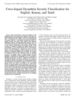 Cross-lingual Dysarthria Severity Classification for English, Korean,
  and Tamil