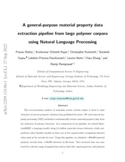 A general-purpose material property data extraction pipeline from large
  polymer corpora using Natural Language Processing