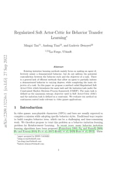 Regularized Soft Actor-Critic for Behavior Transfer Learning