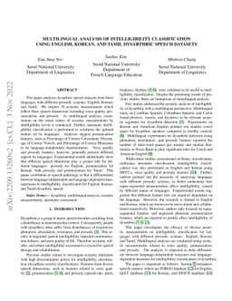 Multilingual analysis of intelligibility classification using English,
  Korean, and Tamil dysarthric speech datasets