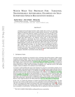Watch What You Pretrain For: Targeted, Transferable Adversarial Examples
  on Self-Supervised Speech Recognition models