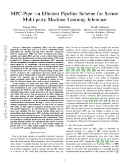 MPC-Pipe: an Efficient Pipeline Scheme for Secure Multi-party Machine
  Learning Inference
