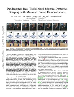 DexTransfer: Real World Multi-fingered Dexterous Grasping with Minimal
  Human Demonstrations