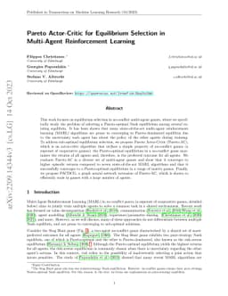 Pareto Actor-Critic for Equilibrium Selection in Multi-Agent
  Reinforcement Learning