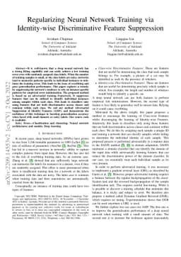 Regularizing Neural Network Training via Identity-wise Discriminative
  Feature Suppression