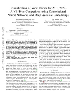 Classification of Vocal Bursts for ACII 2022 A-VB-Type Competition using
  Convolutional Neural Networks and Deep Acoustic Embeddings