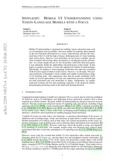 Spotlight: Mobile UI Understanding using Vision-Language Models with a
  Focus