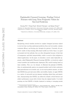 Explainable Censored Learning: Finding Critical Features with Long Term
  Prognostic Values for Survival Prediction