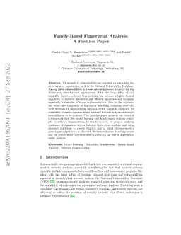 Family-Based Fingerprint Analysis: A Position Paper