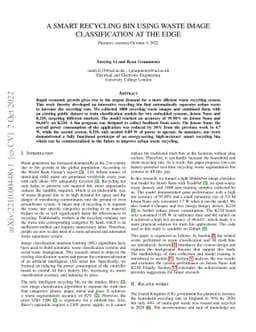 A Smart Recycling Bin Using Waste Image Classification At The Edge