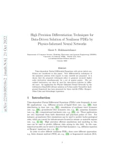 High Precision Differentiation Techniques for Data-Driven Solution of
  Nonlinear PDEs by Physics-Informed Neural Networks