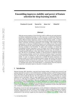 Ensembling improves stability and power of feature selection for deep
  learning models