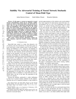 Stability Via Adversarial Training of Neural Network Stochastic Control
  of Mean-Field Type