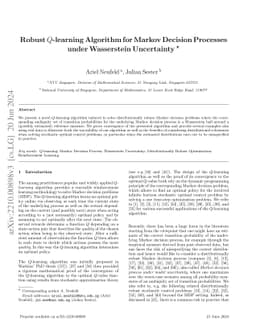 Robust $Q$-learning Algorithm for Markov Decision Processes under
  Wasserstein Uncertainty