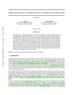 Green Learning: Introduction, Examples and Outlook