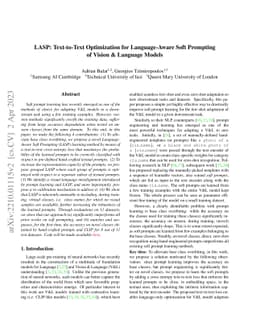 LASP: Text-to-Text Optimization for Language-Aware Soft Prompting of
  Vision & Language Models
