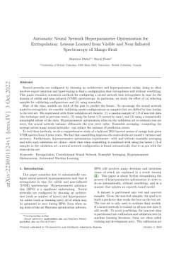 Automatic Neural Network Hyperparameter Optimization for Extrapolation:
  Lessons Learned from Visible and Near-Infrared Spectroscopy of Mango Fruit