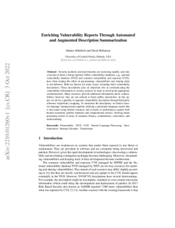 Enriching Vulnerability Reports Through Automated and Augmented
  Description Summarization