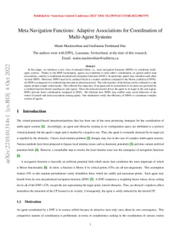 Meta Navigation Functions: Adaptive Associations for Coordination of
  Multi-Agent Systems