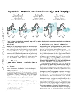 HapticLever: Kinematic Force Feedback using a 3D Pantograph