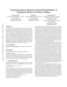 Communication in Immersive Social Virtual Reality: A Systematic Review
  of 10 Years' Studies