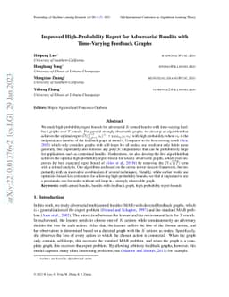 Improved High-Probability Regret for Adversarial Bandits with
  Time-Varying Feedback Graphs