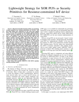 Lightweight Strategy for XOR PUFs as Security Primitives for
  Resource-constrained IoT device