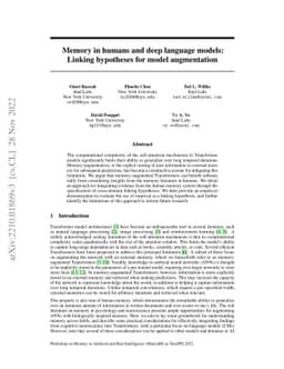 Memory in humans and deep language models: Linking hypotheses for model
  augmentation