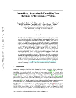 DreamShard: Generalizable Embedding Table Placement for Recommender
  Systems