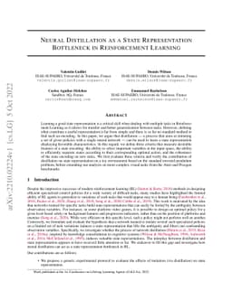 Neural Distillation as a State Representation Bottleneck in
  Reinforcement Learning