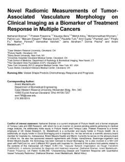 Novel Radiomic Measurements of Tumor- Associated Vasculature Morphology
  on Clinical Imaging as a Biomarker of Treatment Response in Multiple Cancers