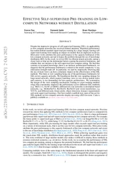 Effective Self-supervised Pre-training on Low-compute Networks without
  Distillation