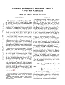 Transferring Knowledge for Reinforcement Learning in Contact-Rich
  Manipulation